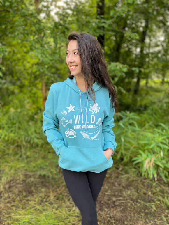 WILD like Alaska Hoodie, Heather Lagoon