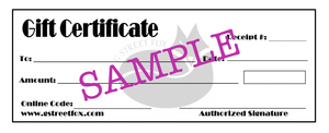 Gift Certificates: $10 - $100