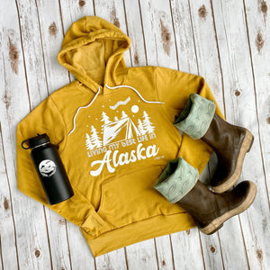 Living Best Life in Alaska Hoodie, Heather Mustard
